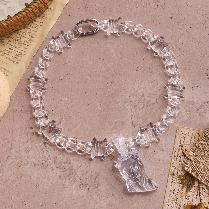 Christianartworkshop Bold Iridescent Acrylic Jesus Necklace with Chunky Spiked Chain: A Daily Symbol of Strength and Hope - Laser - image 6
