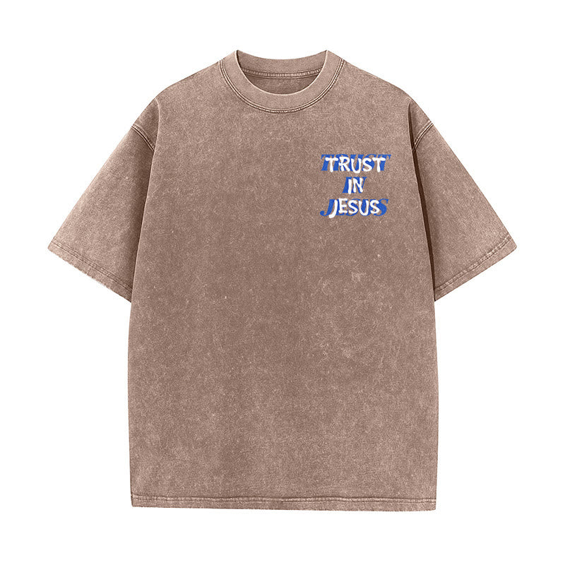 Christianartworkshop Trust In Jesus Psalm 37 5 Front And Back Print Washed Unisex T-Shirt - image 14