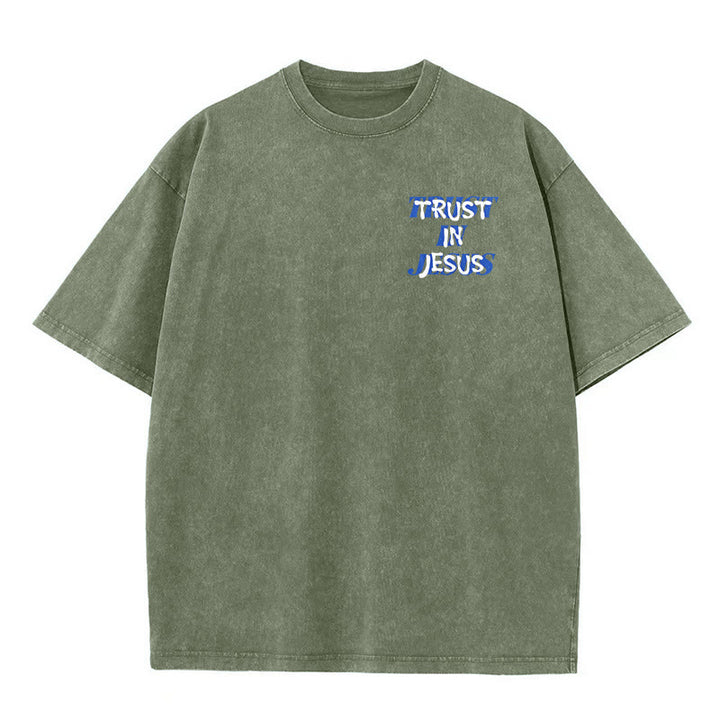 Christianartworkshop Trust In Jesus Psalm 37 5 Front And Back Print Washed Unisex T-Shirt - image 8