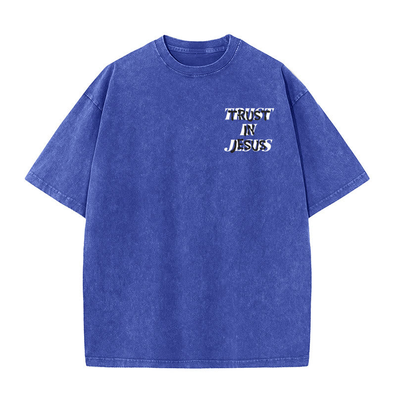 Christianartworkshop Trust In Jesus Psalm 37 5 Front And Back Print Washed Unisex T-Shirt - image 23