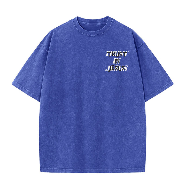 Christianartworkshop Trust In Jesus Psalm 37 5 Front And Back Print Washed Unisex T-Shirt - image 23