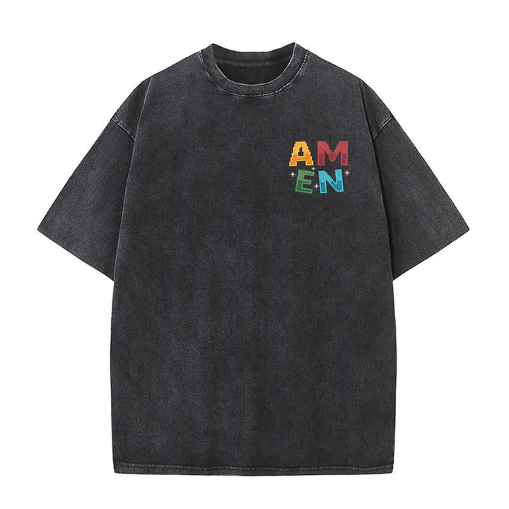 Christianartworkshop Amen Pixel Art Agree Move End Never Acronym Front And Back Print Washed T-Shirt - image 7