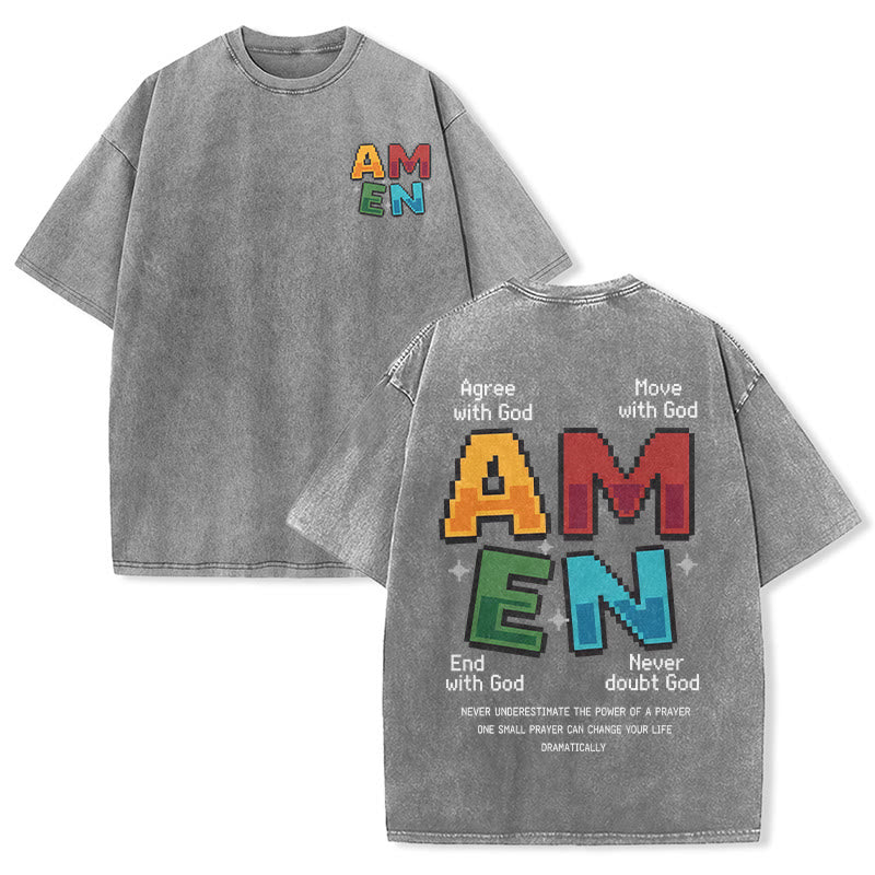 Christianartworkshop Amen Pixel Art Agree Move End Never Acronym Front And Back Print Washed T-Shirt - Grey - 5XL - image 24