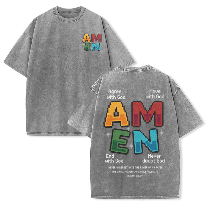 Christianartworkshop Amen Pixel Art Agree Move End Never Acronym Front And Back Print Washed T-Shirt - Grey - 5XL - image 24