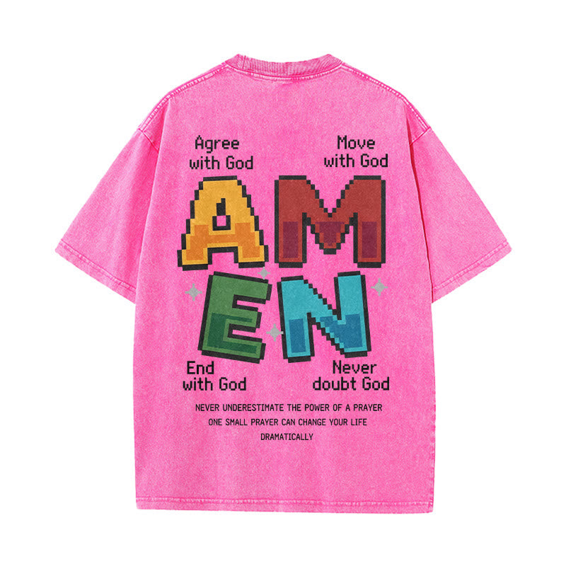 Christianartworkshop Amen Pixel Art Agree Move End Never Acronym Front And Back Print Washed T-Shirt - image 17