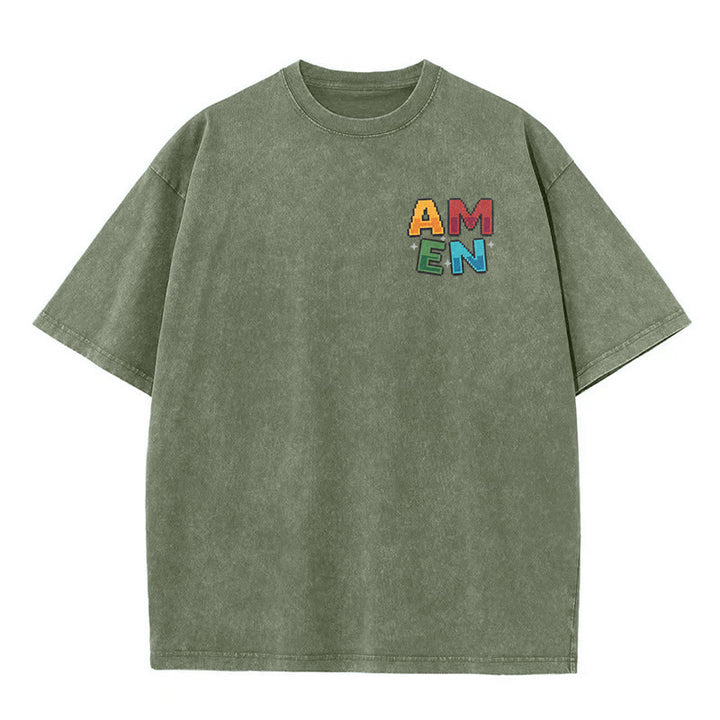 Christianartworkshop Amen Pixel Art Agree Move End Never Acronym Front And Back Print Washed T-Shirt - image 10