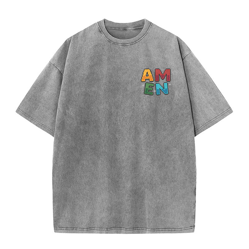Christianartworkshop Amen Pixel Art Agree Move End Never Acronym Front And Back Print Washed T-Shirt - image 25