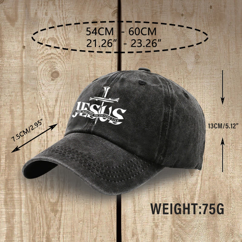 Christianartworkshop Jesus The Way The Truth The Life Nails Cross Embroidered Washed Baseball Cap - image 4