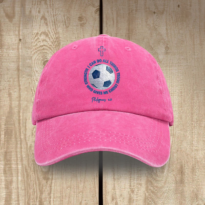 Christianartworkshop I Can Do All Things Through Christ Soccer Philippians 4 13 Washed Baseball Cap - Rose - image 16
