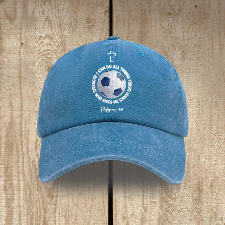 Christianartworkshop I Can Do All Things Through Christ Soccer Philippians 4 13 Washed Baseball Cap - Blue - image 8