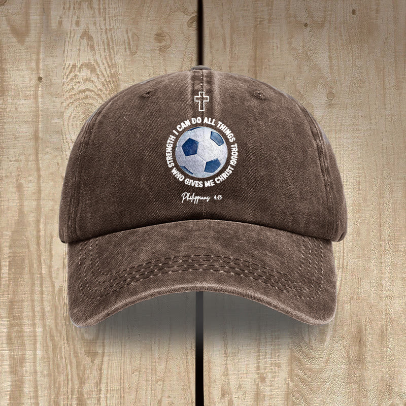 Christianartworkshop I Can Do All Things Through Christ Soccer Philippians 4 13 Washed Baseball Cap - Coffee - image 14
