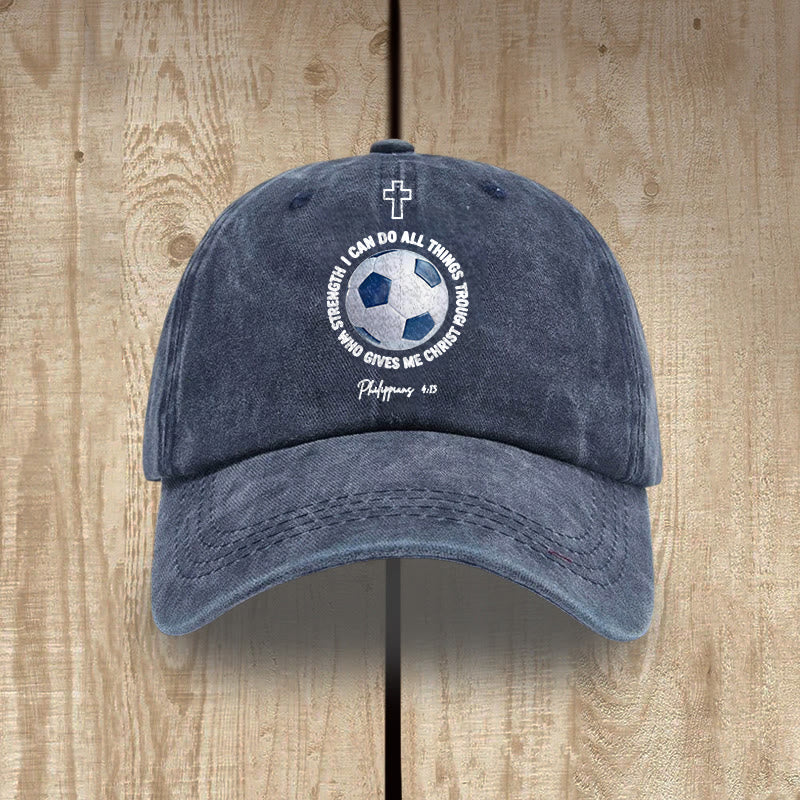 Christianartworkshop I Can Do All Things Through Christ Soccer Philippians 4 13 Washed Baseball Cap - Navy Blue - image 5