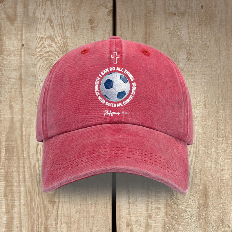 Christianartworkshop I Can Do All Things Through Christ Soccer Philippians 4 13 Washed Baseball Cap - Red - image 7