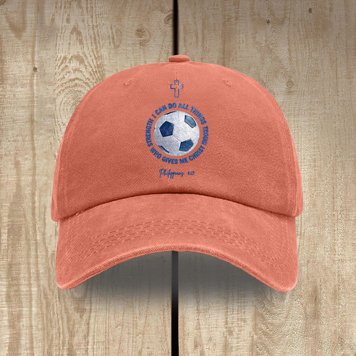 Christianartworkshop I Can Do All Things Through Christ Soccer Philippians 4 13 Washed Baseball Cap - Orange - image 12