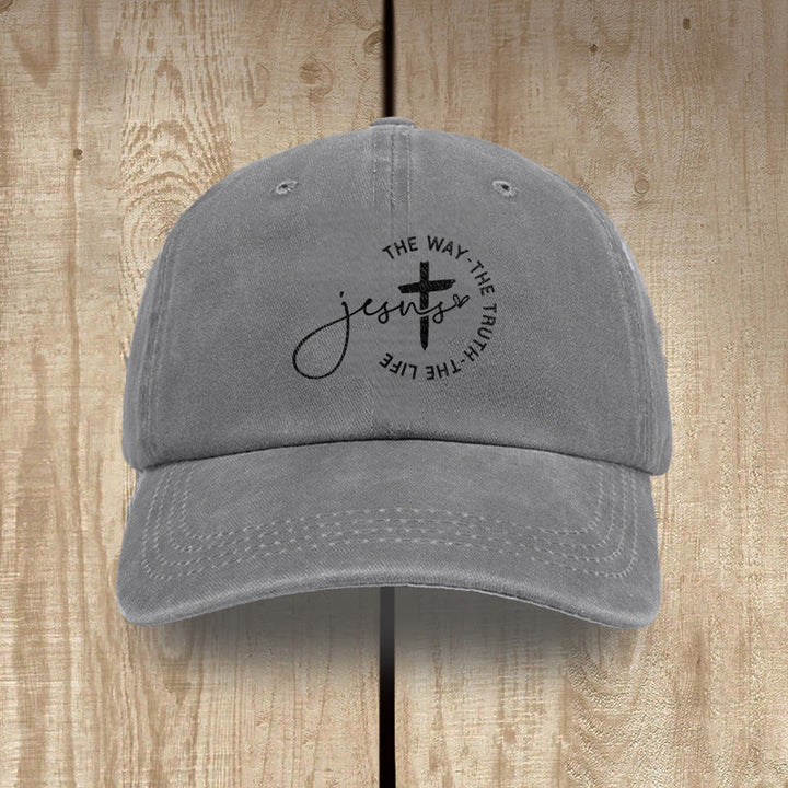 Christianartworkshop Jesus The Way The Truth The Life Cross Circle Script Washed Baseball Cap - Gray - image 10