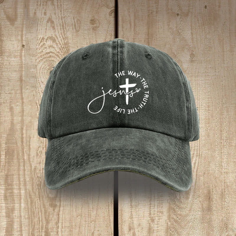 Christianartworkshop Jesus The Way The Truth The Life Cross Circle Script Washed Baseball Cap - Army Green - image 13
