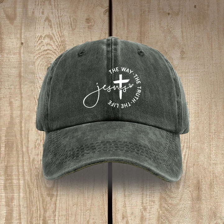 Christianartworkshop Jesus The Way The Truth The Life Cross Circle Script Washed Baseball Cap - Army Green - image 13