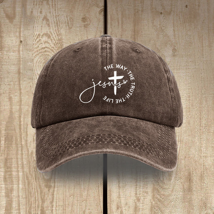 Christianartworkshop Jesus The Way The Truth The Life Cross Circle Script Washed Baseball Cap - Coffee - image 14