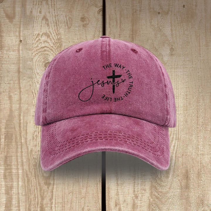 Christianartworkshop Jesus The Way The Truth The Life Cross Circle Script Washed Baseball Cap - Wine Red - image 11