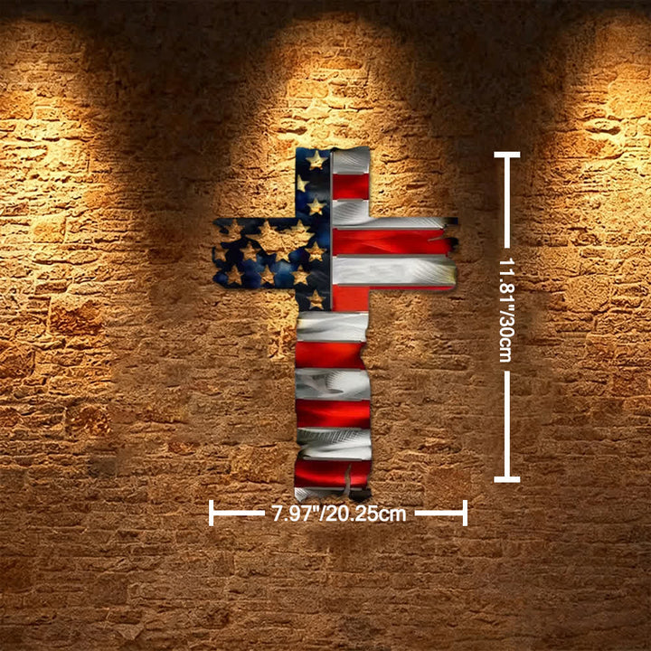 Christianartworkshop Rustic American Flag Patriotic Cross Metal Wall Decor: A Symbol Of Fearless Faith - Deep Blue - 7.97''*11.81''/20.25*30cm - image 7