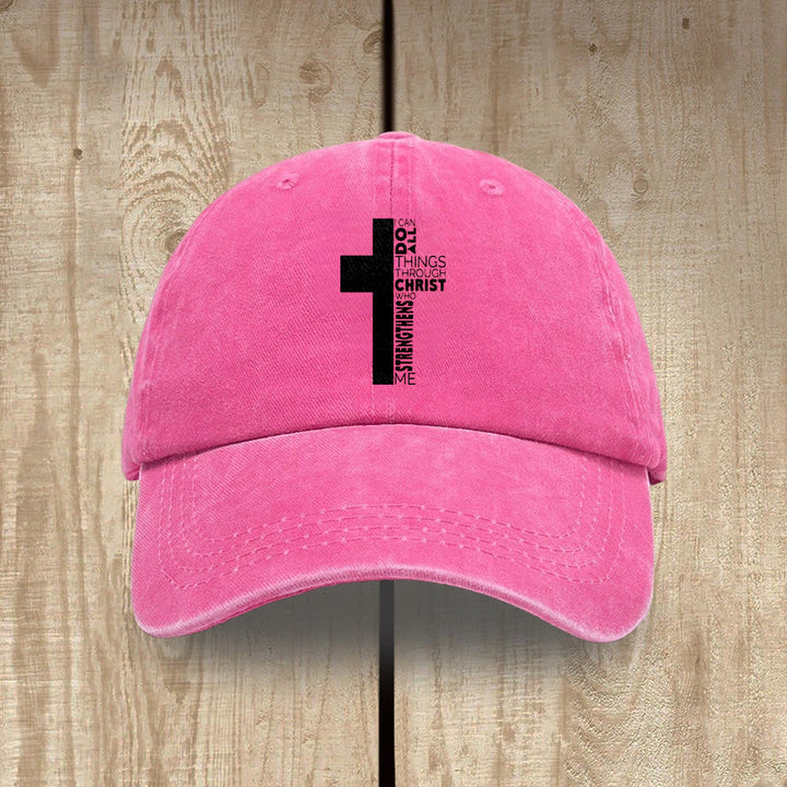 Christianartworkshop I Can Do All Things Through Christ Cross Shaped Scripture Washed Baseball Cap - Rose - image 16