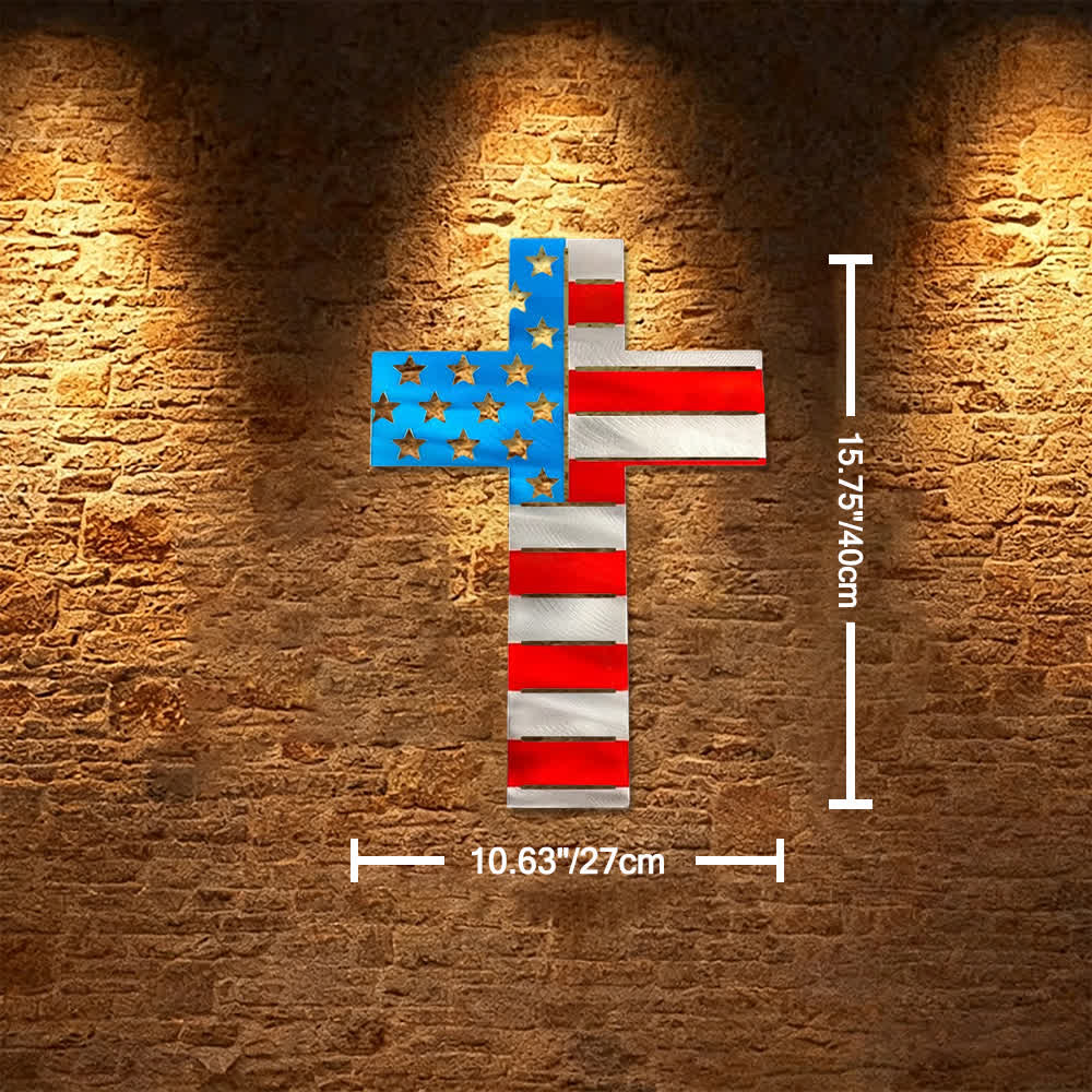 Christianartworkshop Precision-Cut American Flag Cross Metal Wall Decor: Sacred Symbolism for Home and Heart - 10.63''*15.75''/27*40cm - image 4
