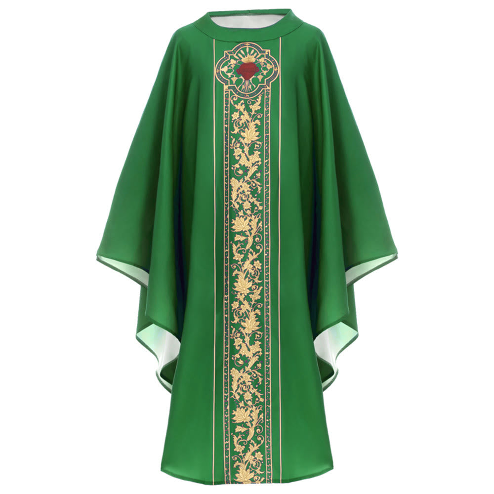 Christianartworkshop Chasuble With Sacred Heart Crest And Floral Vine Graphic Chasuble - image 1