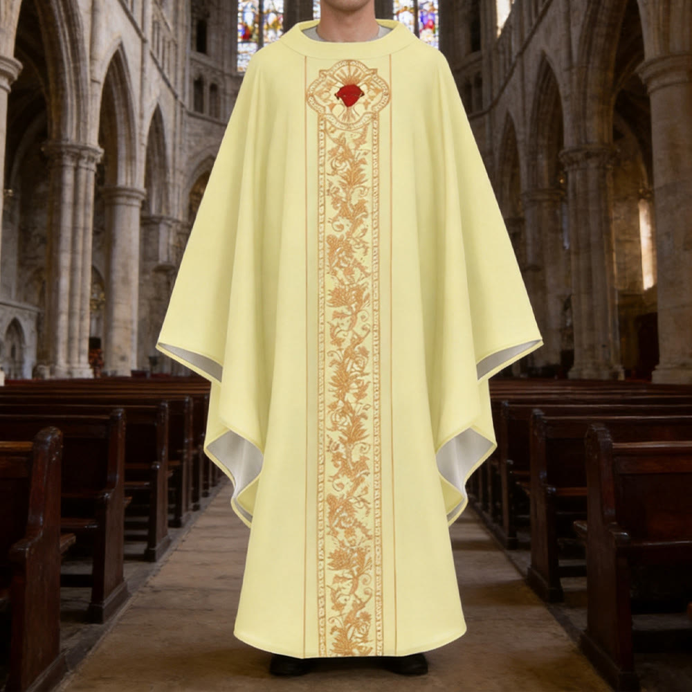 Christianartworkshop Chasuble With Sacred Heart Crest And Floral Vine Graphic Chasuble - Yellow - One Size FIts Most - image 6
