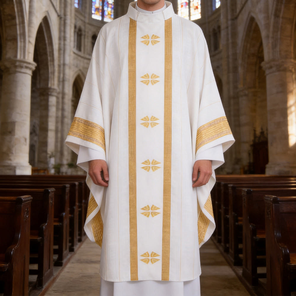 Christianartworkshop Traditional Clergy Chasuble With Central Panel And Floral Motifs Chasuble - White - One Size FIts Most - image 6