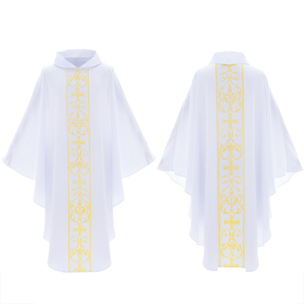 Christianartworkshop Elegant Chasuble With Central Cross, Floral Vine And Wheat Embroidery Chasuble - image 3