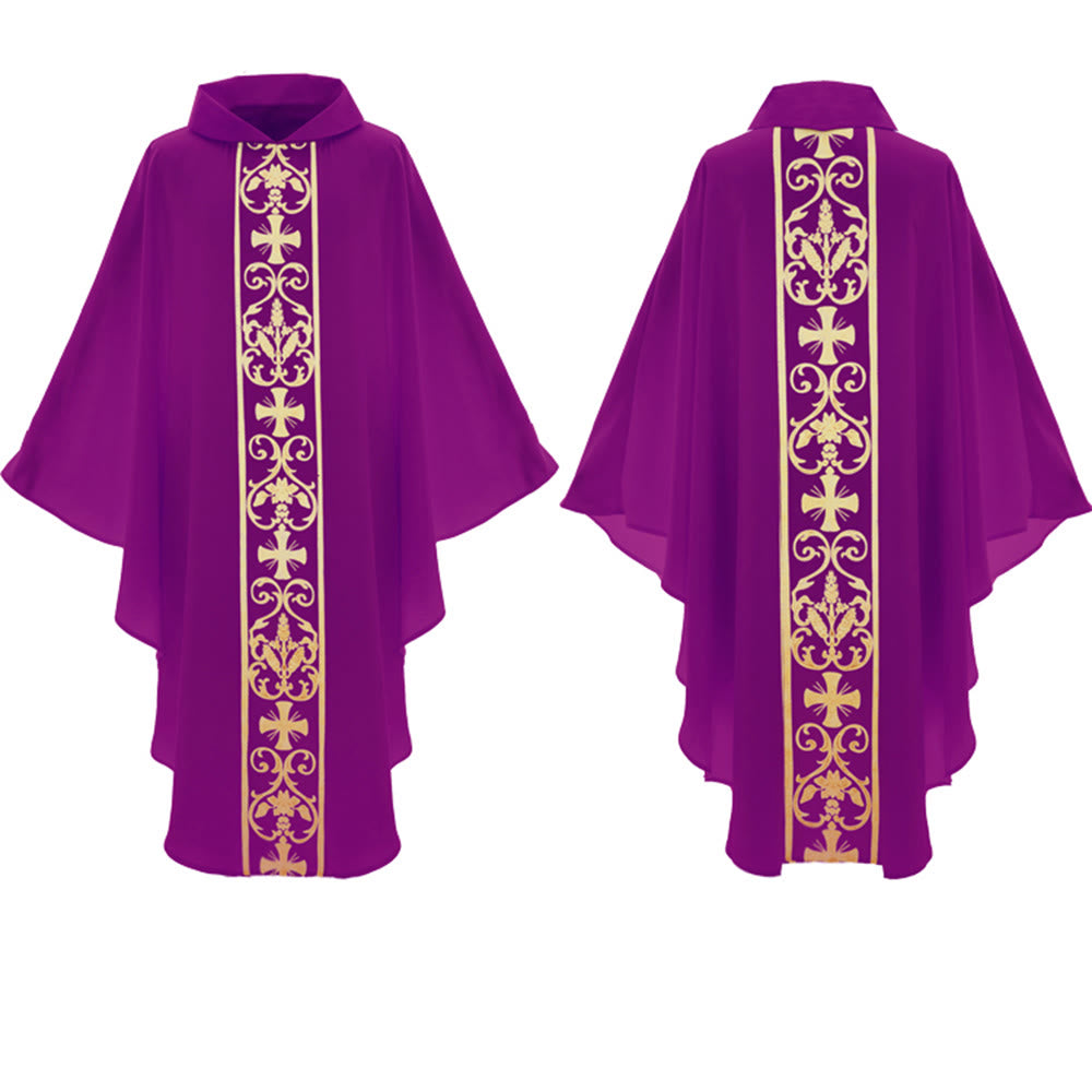Christianartworkshop Elegant Chasuble With Central Cross, Floral Vine And Wheat Embroidery Chasuble - image 15