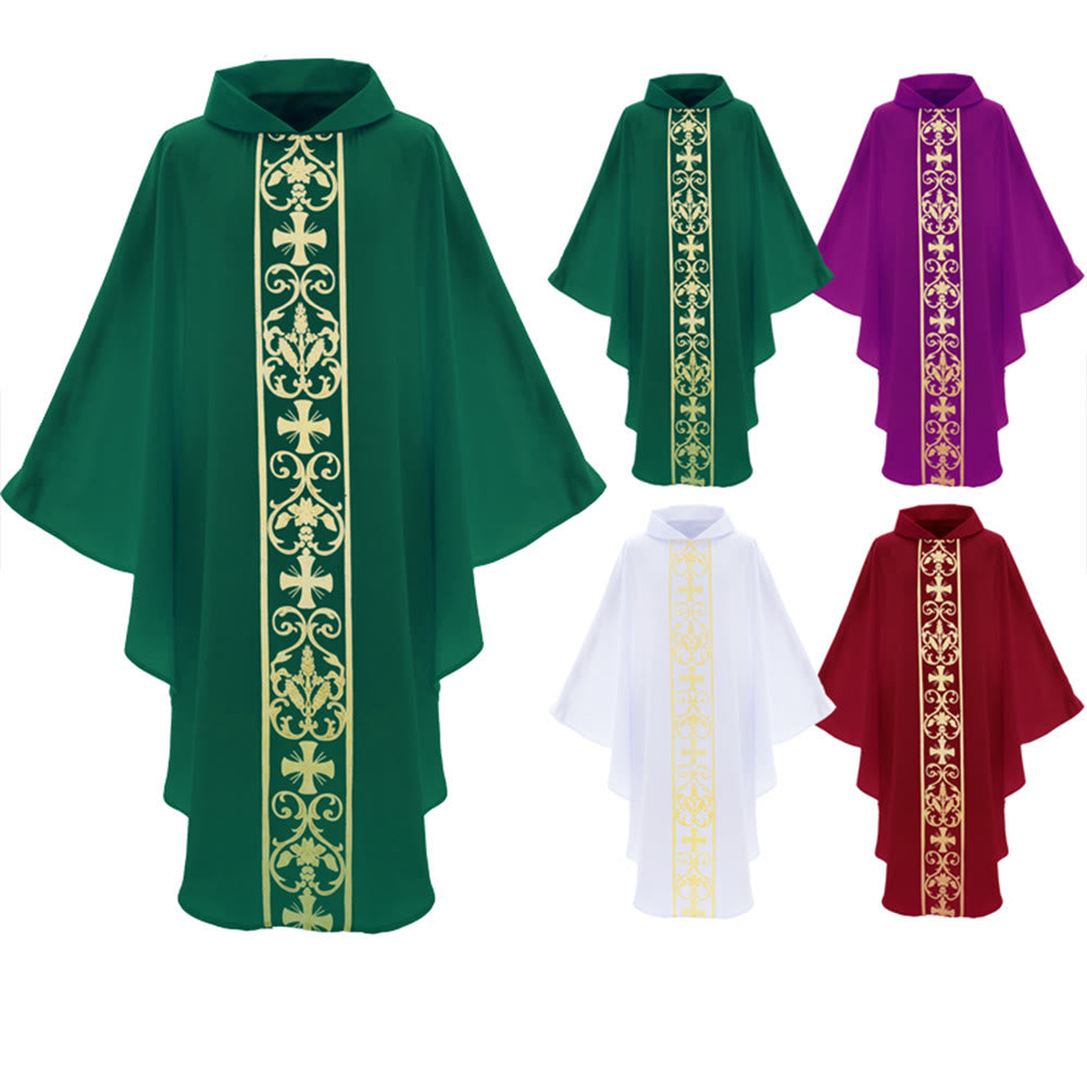 Christianartworkshop Elegant Chasuble With Central Cross, Floral Vine And Wheat Embroidery Chasuble - image 9