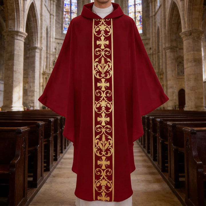 Christianartworkshop Elegant Chasuble With Central Cross, Floral Vine And Wheat Chasuble - Red - One Size FIts Most - image 10