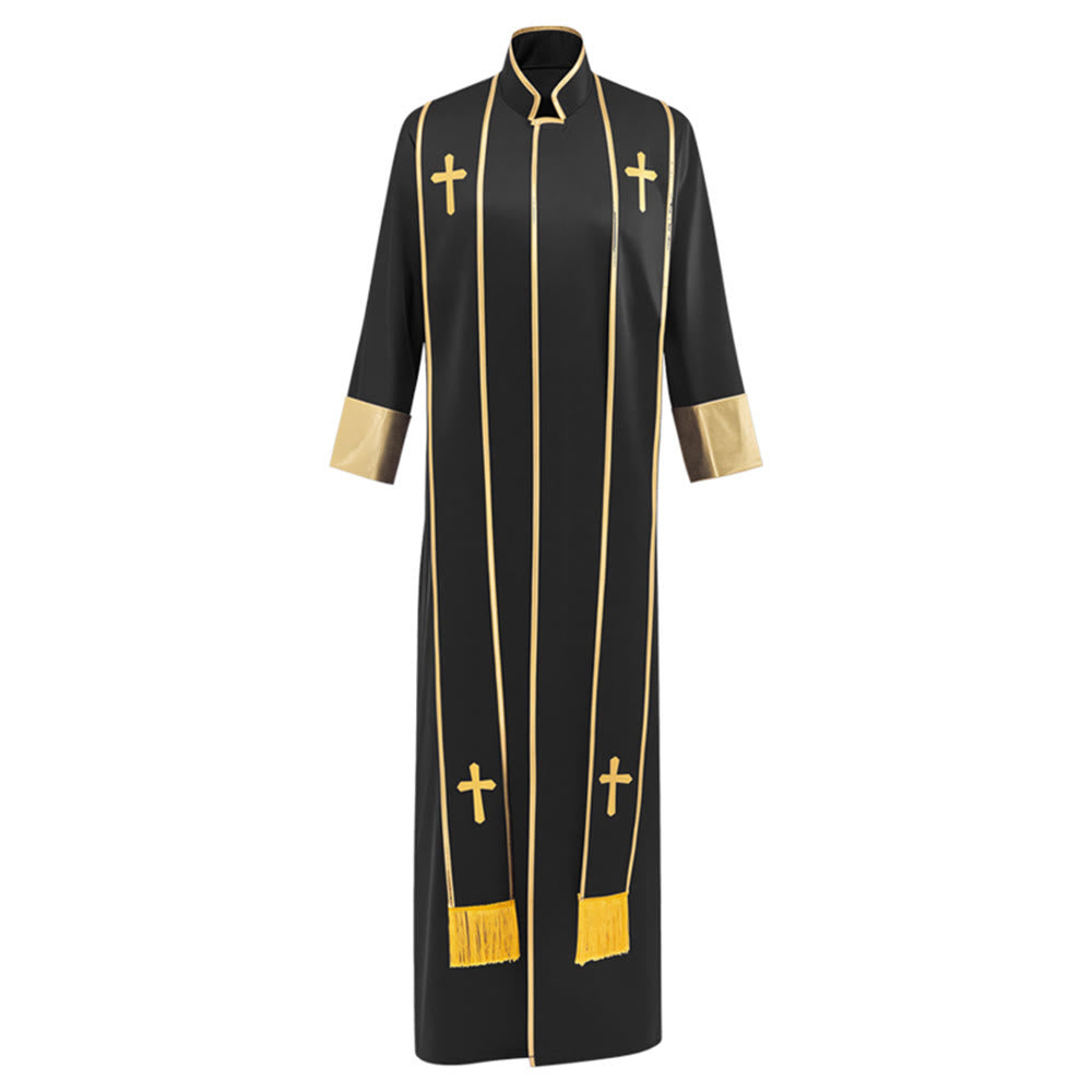 Christianartworkshop Traditional Pastor Robe With Vertical Cross Accents And Sleeve Trim Clergy Robe - Black - 3XL - image 7