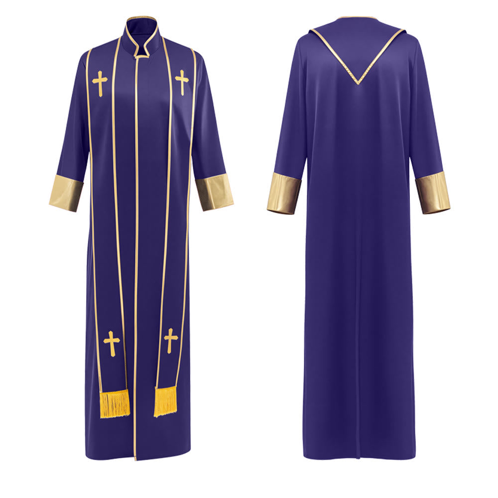 Christianartworkshop Traditional Pastor Robe With Vertical Cross Accents And Sleeve Trim Clergy Robe - image 22
