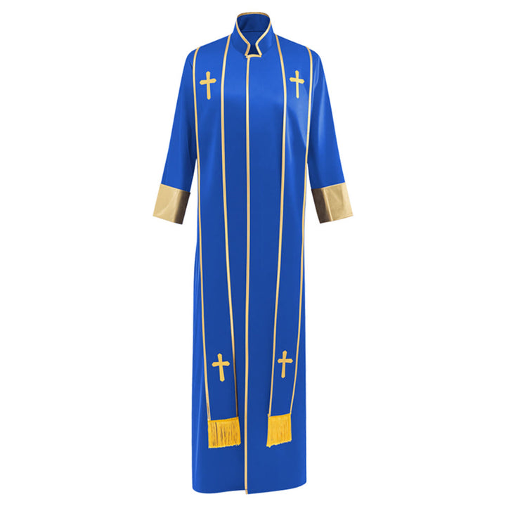 Christianartworkshop Traditional Pastor Robe With Vertical Cross Accents And Sleeve Trim Clergy Robe - Blue - 3XL - image 13