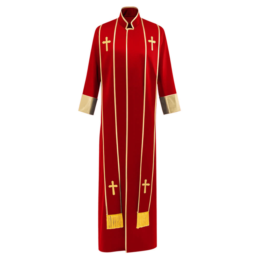 Christianartworkshop Traditional Pastor Robe With Vertical Cross Accents And Sleeve Trim Clergy Robe - Red - 3XL - image 1