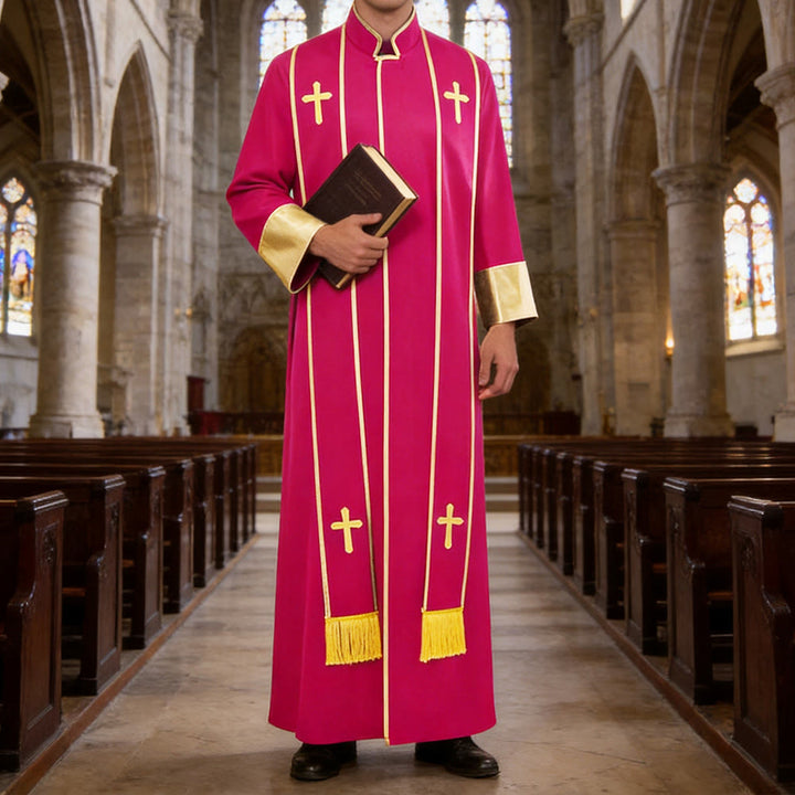 Christianartworkshop Traditional Pastor Robe With Vertical Cross Accents And Sleeve Trim Clergy Robe - image 9