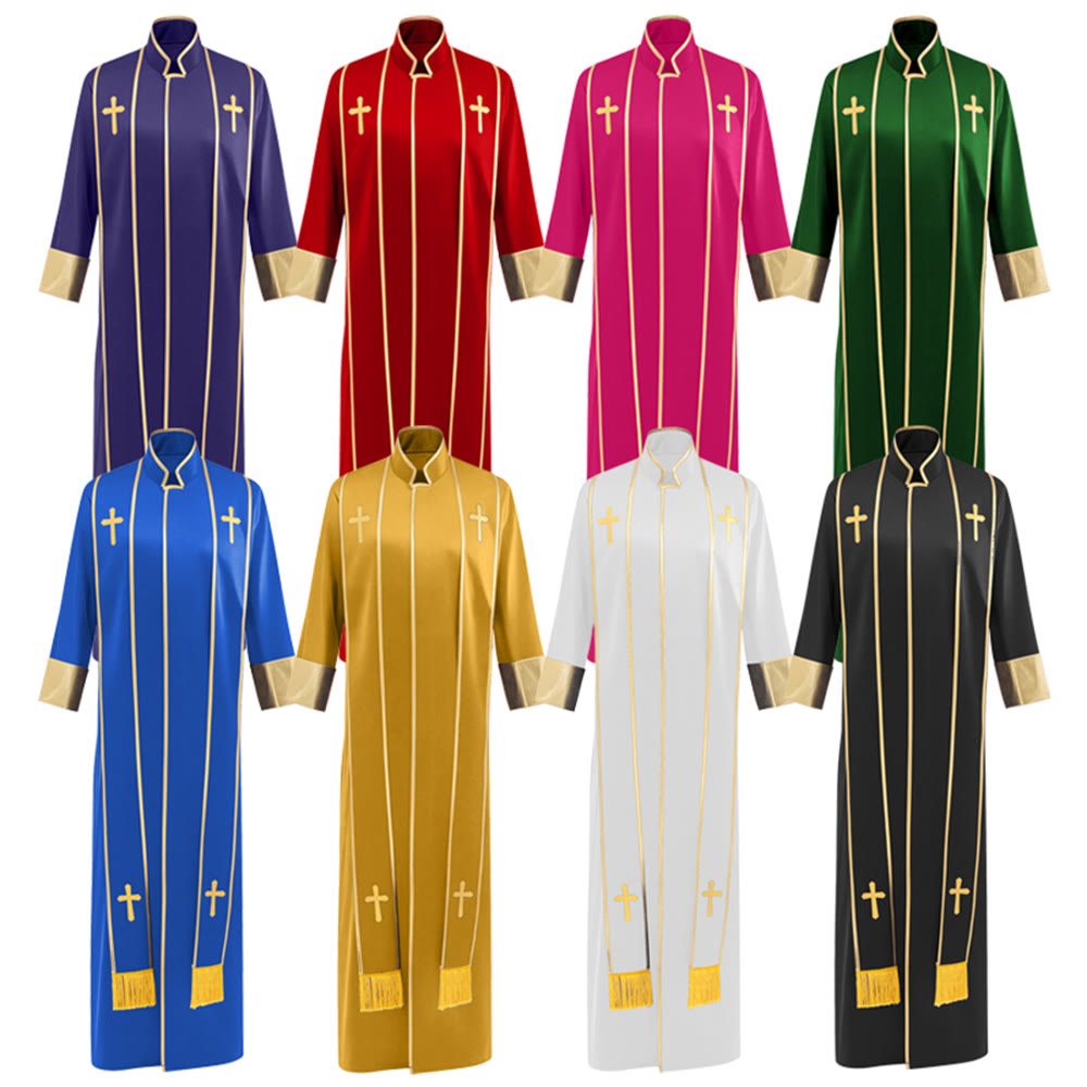 Christianartworkshop Traditional Pastor Robe With Vertical Cross Accents And Sleeve Trim Clergy Robe - image 33