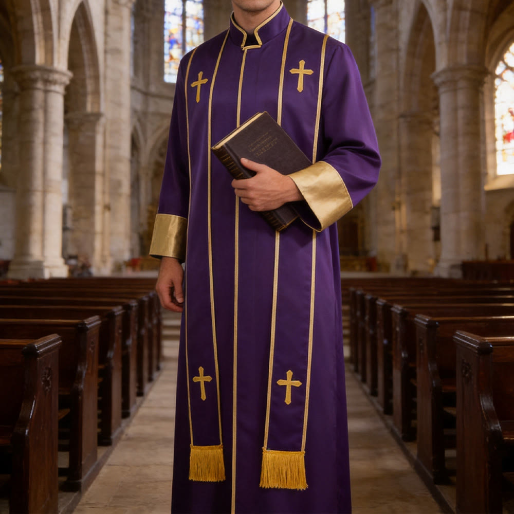 Christianartworkshop Traditional Pastor Robe With Vertical Cross Accents And Sleeve Trim Clergy Robe - image 18
