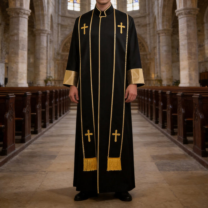 Christianartworkshop Traditional Pastor Robe With Vertical Cross Accents And Sleeve Trim Clergy Robe - image 6