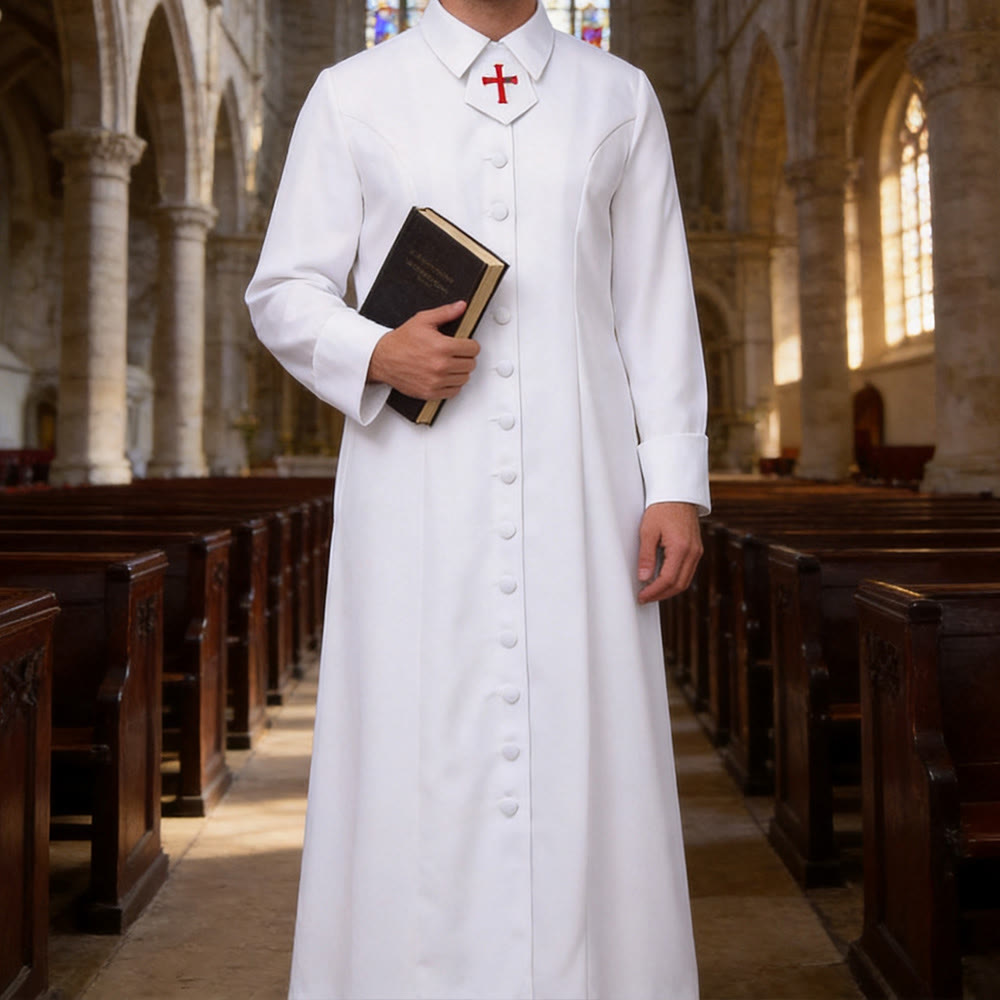 Christianartworkshop Women's Pastor Robe With Collar Cross Motif And Feminine Silhouette Women's Clergy Robe - White - 3XL - image 0