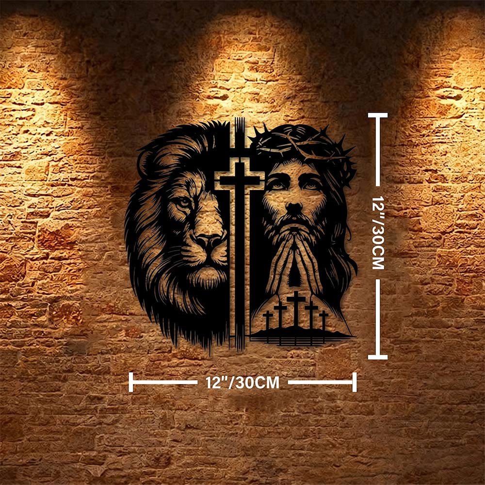 Christianartworkshop Lion Of Judah And Jesus With Crown Of Thorns Split Silhouette Metal Wall Decor - 11.81''*11.81''*0.04''/30*30*0.1cm - image 5