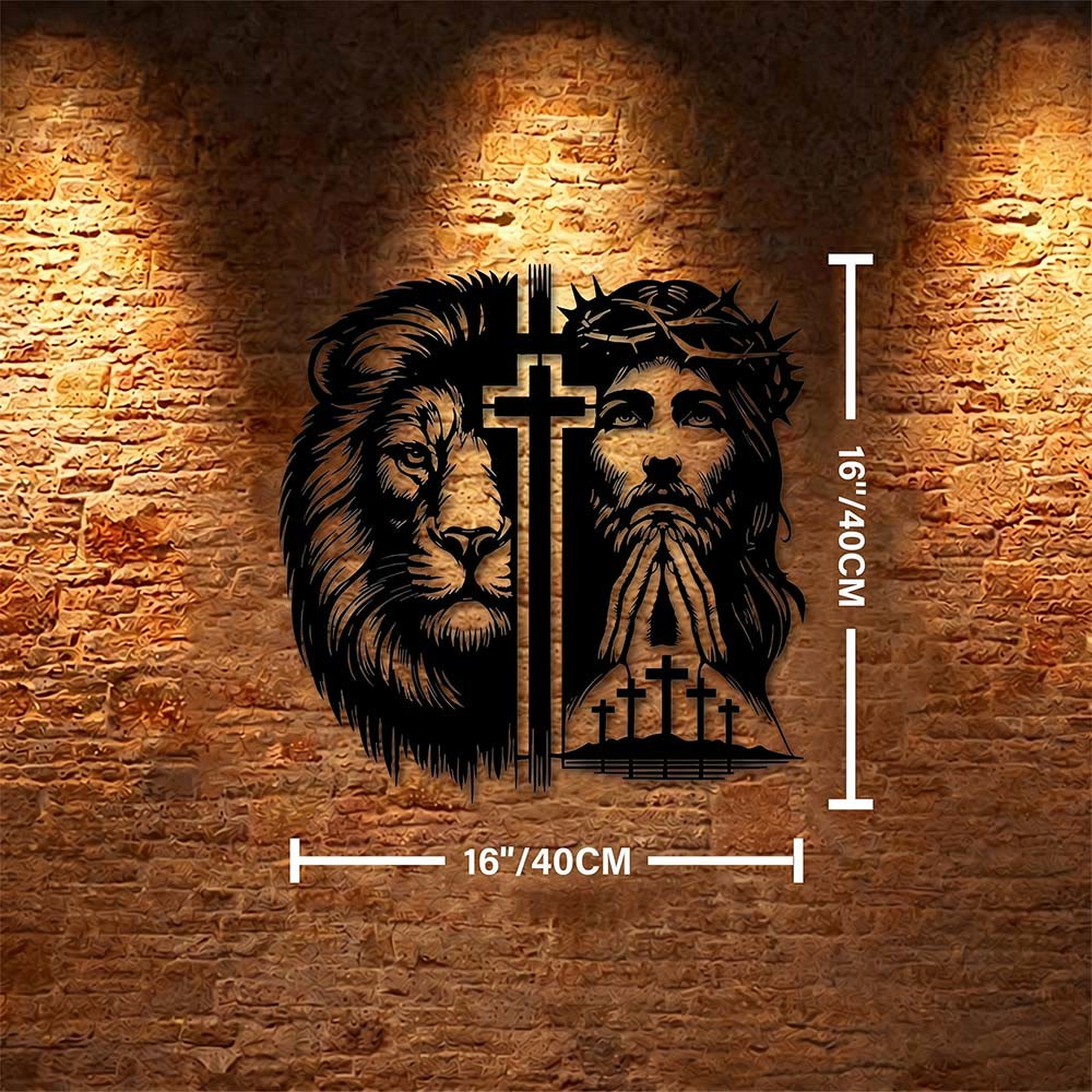 Christianartworkshop Lion Of Judah And Jesus With Crown Of Thorns Split Silhouette Metal Wall Decor - 15.75''*15.75''*0.04''/40*40*0.1cm - image 6