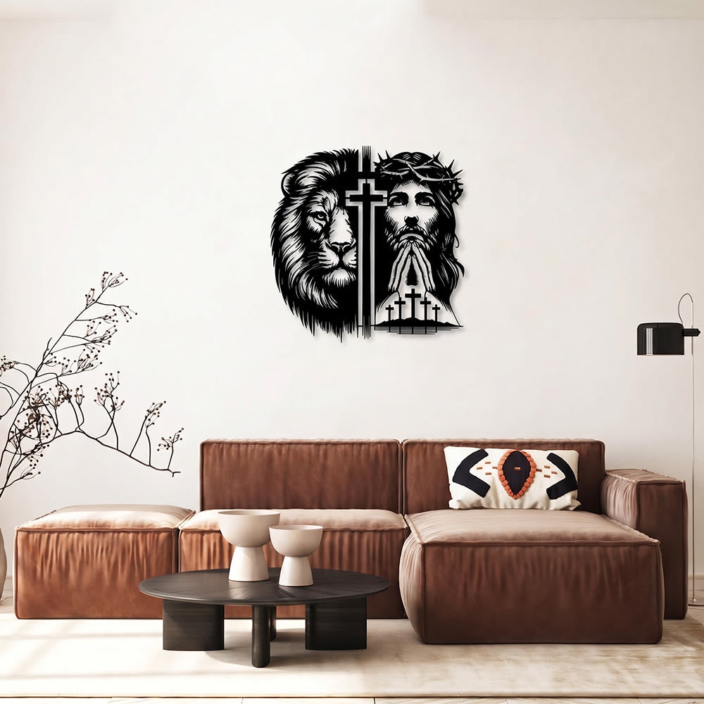 Christianartworkshop Lion Of Judah And Jesus With Crown Of Thorns Split Silhouette Metal Wall Decor - image 3