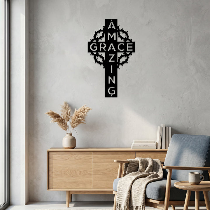 Christianartworkshop Amazing Grace Crown of Thorns Cross Metal Wall Decor: A Testament of Redemptive Love - image 3
