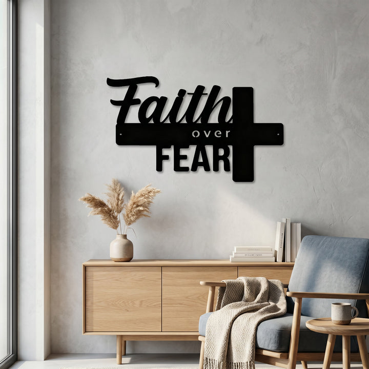 Christianartworkshop Cross-Design Faith Over Fear Metal Wall Decor: A Powerful Statement of Belief - image 3