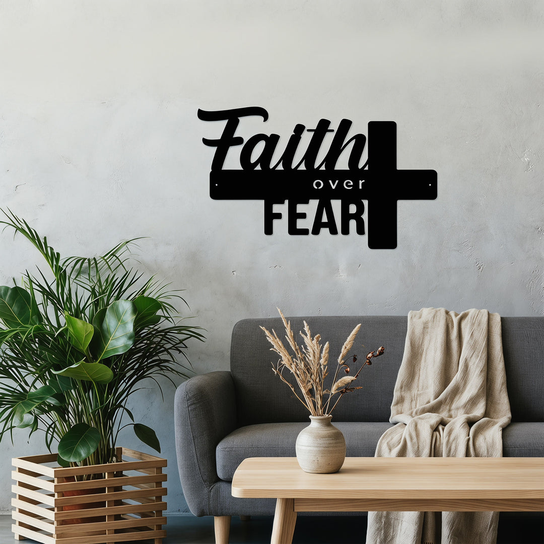 Christianartworkshop Cross-Design Faith Over Fear Metal Wall Decor: A Powerful Statement of Belief - image 4