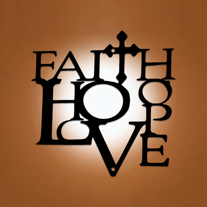 Christianartworkshop Faith Love Cross Integrated Metal Wall Decor: A Declaration of Core Christian Values - 17.72''*17.72''*0.04"/45*45*0.1cm - image 0