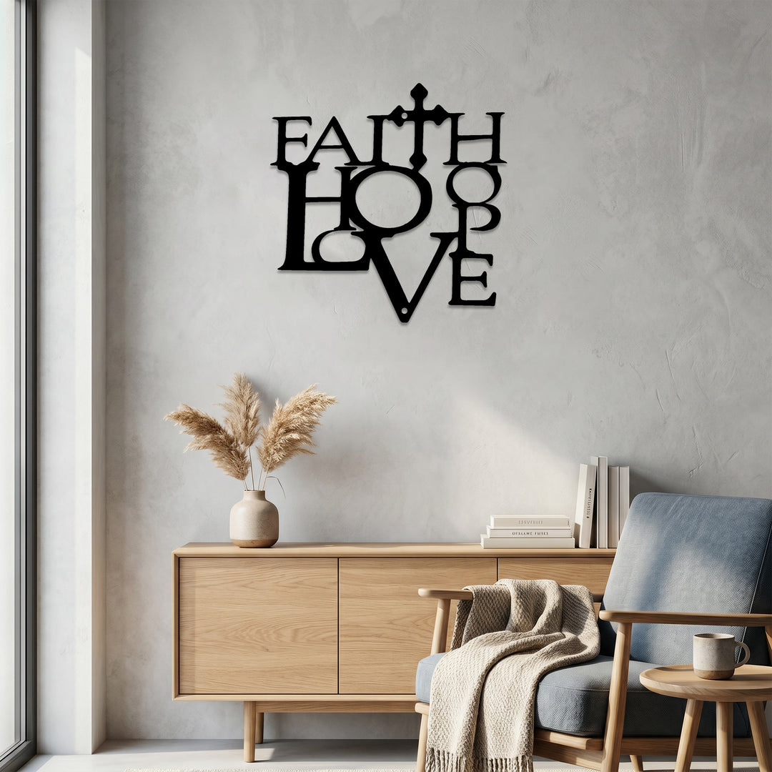 Christianartworkshop Faith Love Cross Integrated Metal Wall Decor: A Declaration of Core Christian Values - image 3